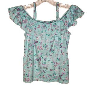 Girls-The Children's Place- Off The Shoulder Aqua Flower Print Top - Size 10/12